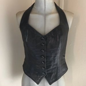 VAKKO leather black vest vintage Size S
